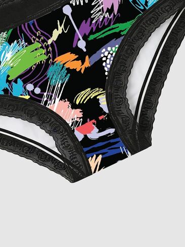 Morvia Women's 5 Pack Colorful Graphic Print Hipster Bikini Stretchy Contrast Lace Trims Graffiti Patterned Briefs in Saudi Arabia