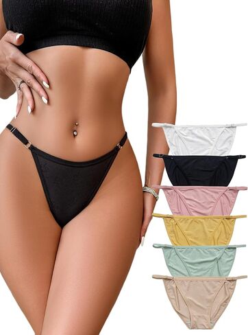 Buankoxy Women's String Bikini Underwear Adjustable G String High Cut Stretch Cheeky Panties 6 Pack in Saudi Arabia