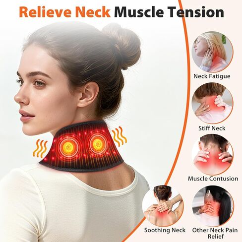 Neck Heating Pad with Massage, Heating Neck Wrap with 660nm 850nm Red Light, with 3000mAh Rechargeable, 3 Levels Heat & 3 Massage, Electric Nape Heating Pad for Soreness Stiffness in Saudi Arabia