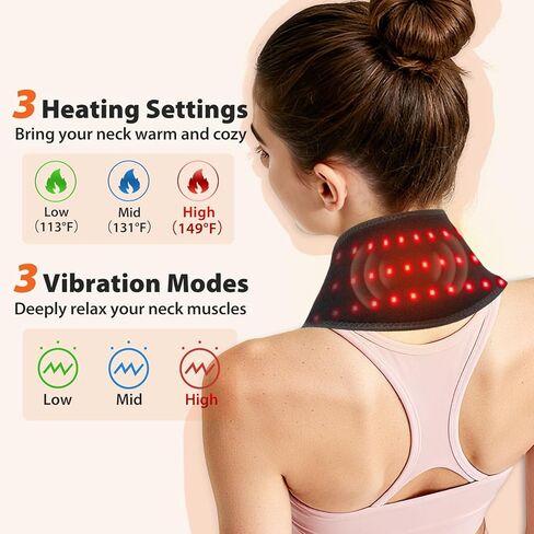 Neck Heating Pad with Massage, Heating Neck Wrap with 660nm 850nm Red Light, with 3000mAh Rechargeable, 3 Levels Heat & 3 Massage, Electric Nape Heating Pad for Soreness Stiffness in Saudi Arabia