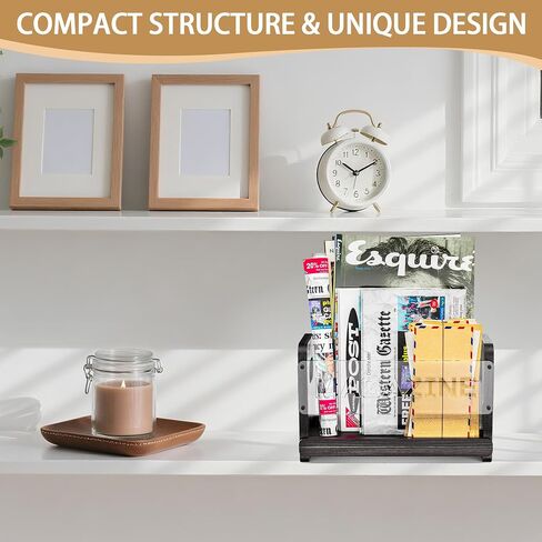 Rustic Wood Magazine Holder, Decorative Magazine Rack Floor, File Folder Organizer for Desk, Book Display Stand for Letters, Mails, Magazines, Books, Newspapers (Black) in Saudi Arabia