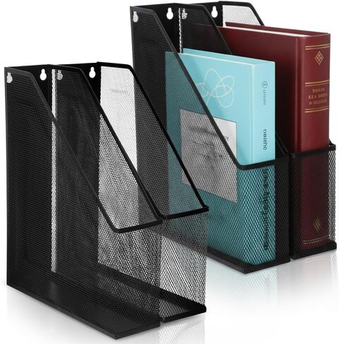 Sliner 4 Pack Metal Magazine Holder Black Mesh Steel Document Rack 1 Section File Organizer Extra Wide Magazine Folder Storage Desk Tidy for Office Home, 12.6"x 9.8"x 3" in Kuwait