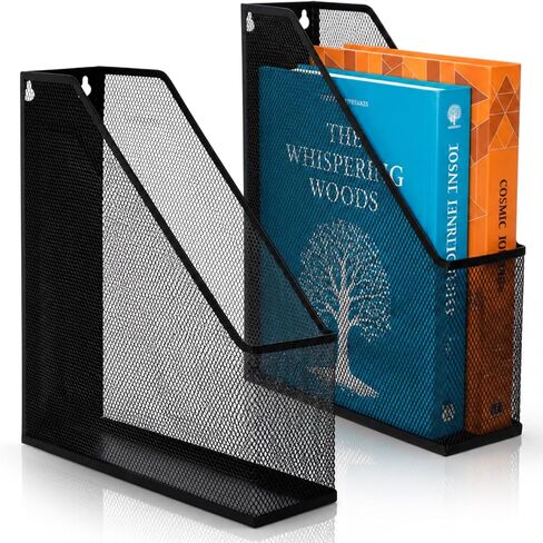 Sliner 4 Pack Metal Magazine Holder Black Mesh Steel Document Rack 1 Section File Organizer Extra Wide Magazine Folder Storage Desk Tidy for Office Home, 12.6"x 9.8"x 3" in Kuwait