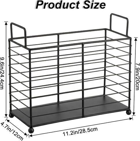 Metal Magazine Holder Rack, Black Iron Wire Storage Basket with Handles for Books, Newspapers, Tablets, Files, Mail Organizer for Home Office Living Room Bedroom in Saudi Arabia