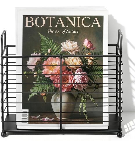 Metal Magazine Holder Rack, Black Iron Wire Storage Basket with Handles for Books, Newspapers, Tablets, Files, Mail Organizer for Home Office Living Room Bedroom in Saudi Arabia