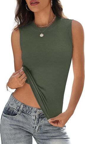 Womens High Neck Ribbed Tank Tops 2026 Summer Slim Fitted Basic Casual Ruched Sleeveless Tee Shirts in Saudi Arabia
