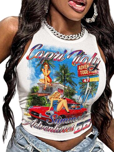 SOLY HUX Women's Y2k Tops Vintage Graphic Tank Top Sleeveless Tight Fitted Shirt Summer Concert Rave Outfits in Saudi Arabia