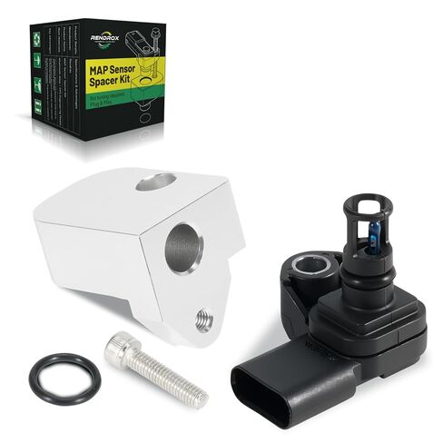 Silver Spacer Kit + Intake Air Pressure and Temperature Sensor Fit for GMC Sierra Chevrolet Silverado 2500HD 3500HD 6.6L Diesel Engine 2017-2024 Replace 12681993 Manifold Pressure (MAP) Sensor in Kuwait