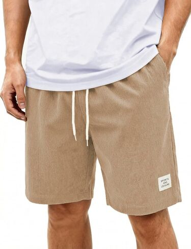 Men's Corduroy Shorts Casual Shorts Mens Beach Shorts 7" Elastic Waist Light Loose Fit with Pockets in Saudi Arabia