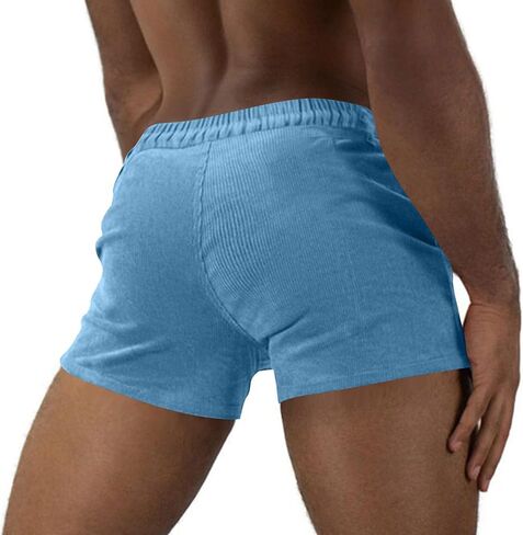 Men Corduroy 3" Shorts Stylish Skinny Gym Sweat Shorts Summer Casual Beach Sexy Bodybuilding Workout Short in Kuwait
