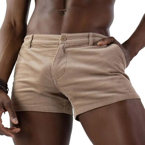 Men Corduroy 3" Shorts Stylish Skinny Gym Sweat Shorts Summer Casual Beach Sexy Bodybuilding Workout Short in Kuwait