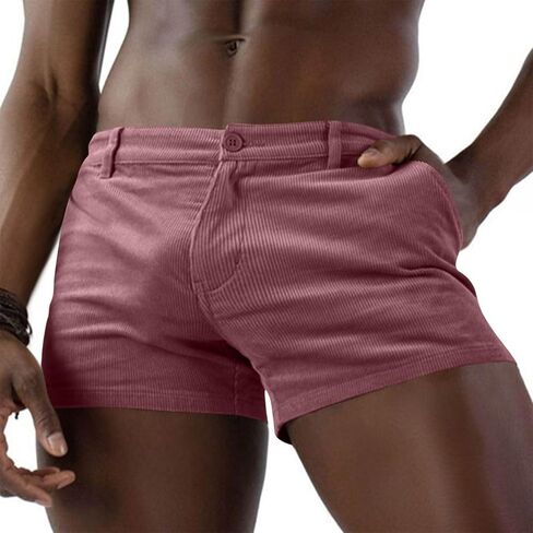 Men Corduroy 3" Shorts Stylish Skinny Gym Sweat Shorts Summer Casual Beach Sexy Bodybuilding Workout Short in Kuwait