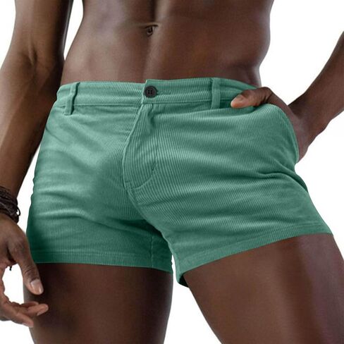 Men Corduroy 3" Shorts Stylish Skinny Gym Sweat Shorts Summer Casual Beach Sexy Bodybuilding Workout Short in Kuwait
