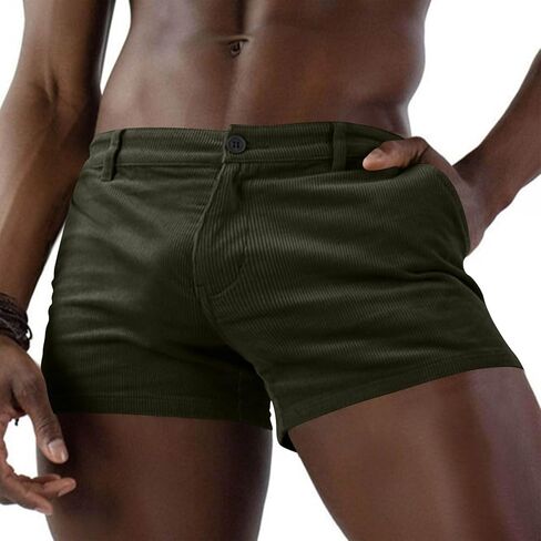 Men Corduroy 3" Shorts Stylish Skinny Gym Sweat Shorts Summer Casual Beach Sexy Bodybuilding Workout Short in Kuwait