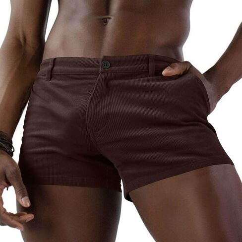Men Corduroy 3" Shorts Stylish Skinny Gym Sweat Shorts Summer Casual Beach Sexy Bodybuilding Workout Short in Kuwait