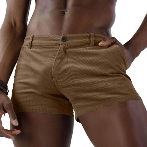 Men Corduroy 3" Shorts Stylish Skinny Gym Sweat Shorts Summer Casual Beach Sexy Bodybuilding Workout Short in Kuwait