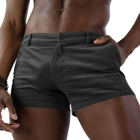Men Corduroy 3" Shorts Stylish Skinny Gym Sweat Shorts Summer Casual Beach Sexy Bodybuilding Workout Short in Kuwait
