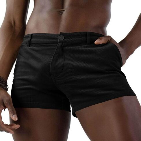 Men Corduroy 3" Shorts Stylish Skinny Gym Sweat Shorts Summer Casual Beach Sexy Bodybuilding Workout Short in Kuwait
