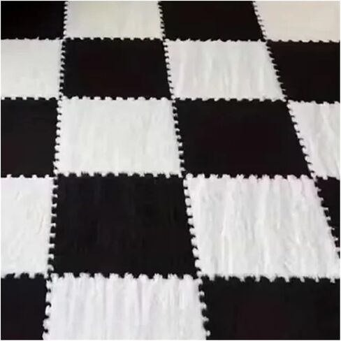 Solid Color Carpet Soft Plush Puzzle Mat BPA-Free Interlocking Foam Living Room Rug Warm Non-Slip Washable Floor Protector Home Decor Mat(White Black,30x30cm 8Pcs) in Kuwait