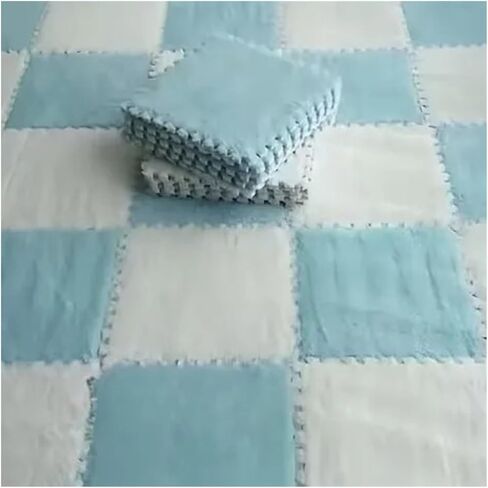 Solid Color Carpet Soft Plush Puzzle Mat BPA-Free Interlocking Foam Living Room Rug Warm Non-Slip Washable Floor Protector Home Decor Mat(White Blue,30x30cm 8Pcs) in Kuwait