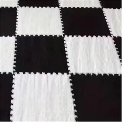 Solid Color Carpet Soft Plush Puzzle Mat BPA-Free Interlocking Foam Living Room Rug Warm Non-Slip Washable Floor Protector Home Decor Mat(White Black,30x30cm 20Pcs) in Kuwait