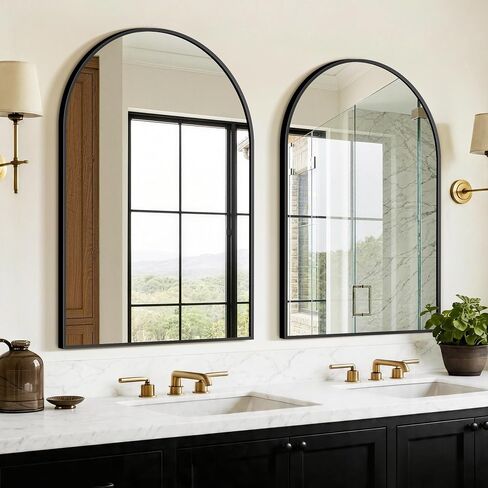 Arched Bathroom Mirror for Wall, 2 Pack 38"x26" Black Vanity Bathroom Mirror for Over Sink with Tempered Glass, Metal Framed Arch Mirror for Bedroom, Living Room, Entryway in Saudi Arabia