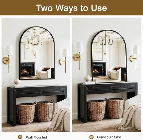 Arched Bathroom Mirror for Wall, 2 Pack 38"x26" Black Vanity Bathroom Mirror for Over Sink with Tempered Glass, Metal Framed Arch Mirror for Bedroom, Living Room, Entryway in Saudi Arabia