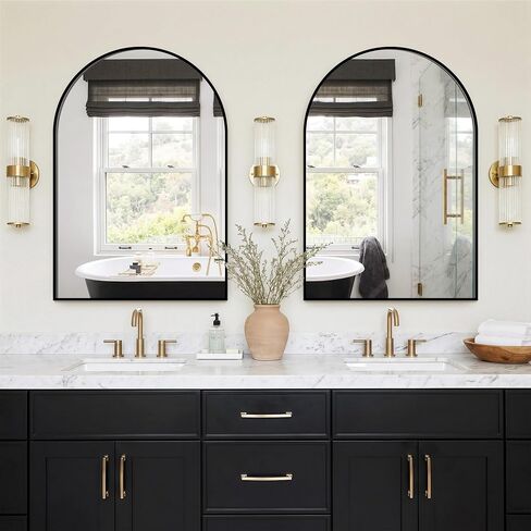 Arched Bathroom Mirror for Wall, 2 Pack 38"x26" Black Vanity Bathroom Mirror for Over Sink with Tempered Glass, Metal Framed Arch Mirror for Bedroom, Living Room, Entryway in Saudi Arabia