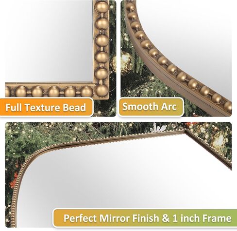Antique Gold Arched Wall Mirror - 36"x28" with Metal Beaded Frame | Decorative Accent Mirror for Fireplace, Bedroom, Living Room, Dresser, Mantle in Kuwait