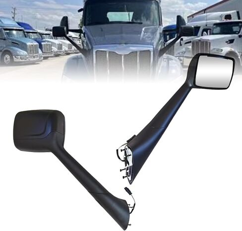 Replacement for Peterbilt 579 Hood Mirror Black Assembly with Heater Left Driver Side LH in Kuwait