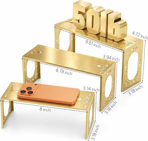 Gold Purse Display Stands Set of 6, Brushed Stainless Steel Display Risers with Laser-Cut Design, Metal Handbag Perfume Jewelry Stands for Vanity, Closet, Boutique & Retail Countertop Display (Gold 6) in Saudi Arabia