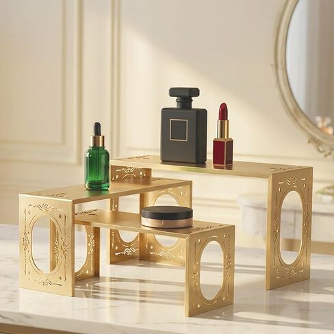 Gold Purse Display Stands Set of 6, Brushed Stainless Steel Display Risers with Laser-Cut Design, Metal Handbag Perfume Jewelry Stands for Vanity, Closet, Boutique & Retail Countertop Display (Gold 6) in Saudi Arabia