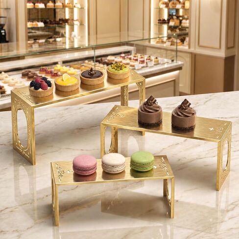 Gold Purse Display Stands Set of 6, Brushed Stainless Steel Display Risers with Laser-Cut Design, Metal Handbag Perfume Jewelry Stands for Vanity, Closet, Boutique & Retail Countertop Display (Gold 6) in Saudi Arabia