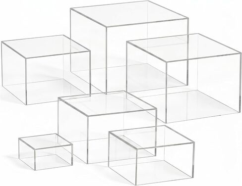 6 Pcs Acrylic Buffet Risers and Stands, Clear Display Risers for Food Table Decor, Nesting Cube Boxes with Hollow Bottom for Jewelry, Dessert, Party Supplies (3-8 Inch) in Saudi Arabia