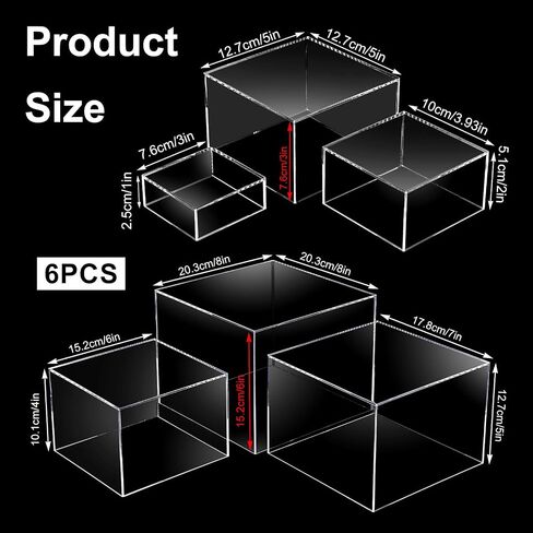 6 Pcs Acrylic Buffet Risers and Stands, Clear Display Risers for Food Table Decor, Nesting Cube Boxes with Hollow Bottom for Jewelry, Dessert, Party Supplies (3-8 Inch) in Saudi Arabia