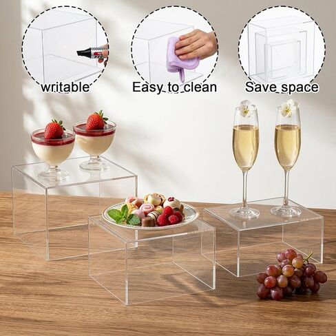 6 Pcs Acrylic Buffet Risers and Stands, Clear Display Risers for Food Table Decor, Nesting Cube Boxes with Hollow Bottom for Jewelry, Dessert, Party Supplies (3-8 Inch) in Saudi Arabia