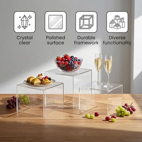 6 Pcs Acrylic Buffet Risers and Stands, Clear Display Risers for Food Table Decor, Nesting Cube Boxes with Hollow Bottom for Jewelry, Dessert, Party Supplies (3-8 Inch) in Saudi Arabia