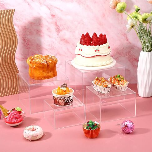 6 Pcs Acrylic Buffet Risers and Stands, Clear Display Risers for Food Table Decor, Nesting Cube Boxes with Hollow Bottom for Jewelry, Dessert, Party Supplies (3-8 Inch) in Saudi Arabia