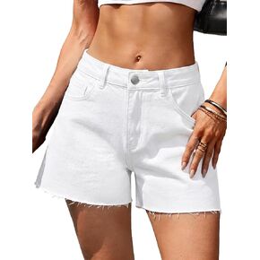 ELLEVEN Baggy Jean Shorts for Women, Low Rise A-Line Wide Leg Raw Hem Stretchy Denim Shorts Summer Casual Jorts in Kuwait