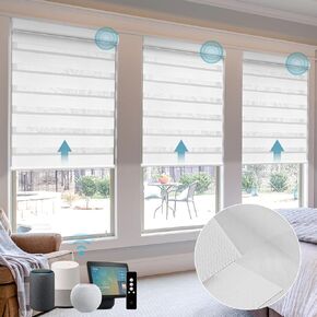 SmartWings Motorized Zebra Shades Compatible with HomeKit, Remote Control Light Filtering Sheer Shades, Wireless Cordless Valance Roller Shades, for Smart Home/Office, Customized Size, Fabric Sample in Kuwait