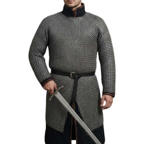 9mm Flat Riveted Chainmail Shirt, Medieval Chain Mail Hauberk with Solid Rings for Halloween in Saudi Arabia