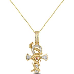 Real Genuine Authentic VVS1/D Moissanite Diamond 14K Gold Finish Egyptian Ankh Cross Horus Evil Eye Of RA Serpent Snake Pendant Charm Chain Set in Kuwait
