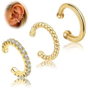 Ear Cuffs Earrings for Women-3PCS Non Piercing,14K Gold Plated Clips on Cartilage Earrings Cuff Set,Stackable Huggie Hoop Fake Piercing Jewelry in Saudi Arabia