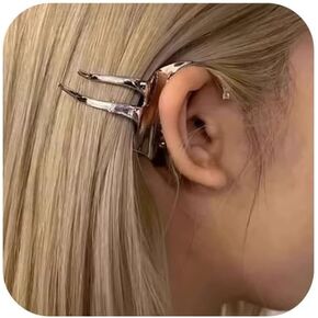 Silver Ear Cuff Earrings for Women, No Piercing Metal Elf Ear Cuff with Diamond Versatile Ear Climber Hair Tamer Styling Cuff Earrings for Women in Saudi Arabia