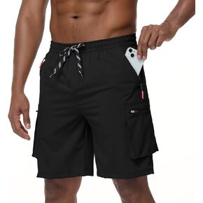 Men's Drawstring Cargo Hiking Shorts Lightweight Elastic Waist Stretch Casual Athletic Khaiki Shorts with 5 Zipper Pockets in Saudi Arabia