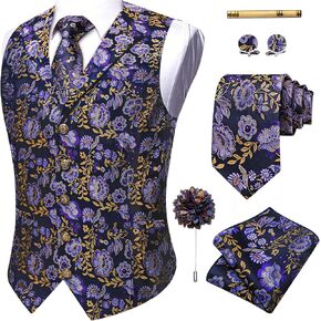 YourTies Mens Vest Tie Set Shawl Collar Silk Paisley Formal Waistcoat Hanky Cufflinks Clip Lapel Pin Wedding Party in Saudi Arabia