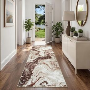 2x8 Kitchen Runner Rugs Washable Blue Soft Hallway Runner Non Slip Marble Entryway Rug Abstract Laundry Mat Stain Resistant Carpet for Entryway Bedroom Bathroom Beside Rug in Kuwait