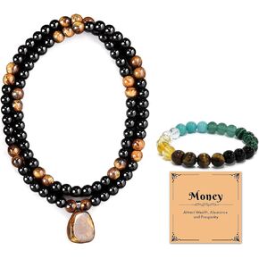Money Bracelets Necklace Jewelry Set for Women Men Jade Crystal Tiger Eye Obsidian Beaded Necklace Feng Shui Good Luck Money Bracelet Wealth Attraction Accessories Outfits Protection Jewelry Gifts in Saudi Arabia
