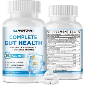 All-in-1 Gut Health with Probiotics, Prebiotics, Postbiotics & Digestive Enzymes for Women & Men, Complete Gut Health & Digestive Support Supplement, Immune Health Support, 90 Capsules in Kuwait