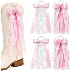 4PCS Boot Bows, Boot Bows for Cowgirl Boots, Bows for Boots, Boot Ribbons for Cowboy Boots, Black White Plaid Adjustable Design in Saudi Arabia